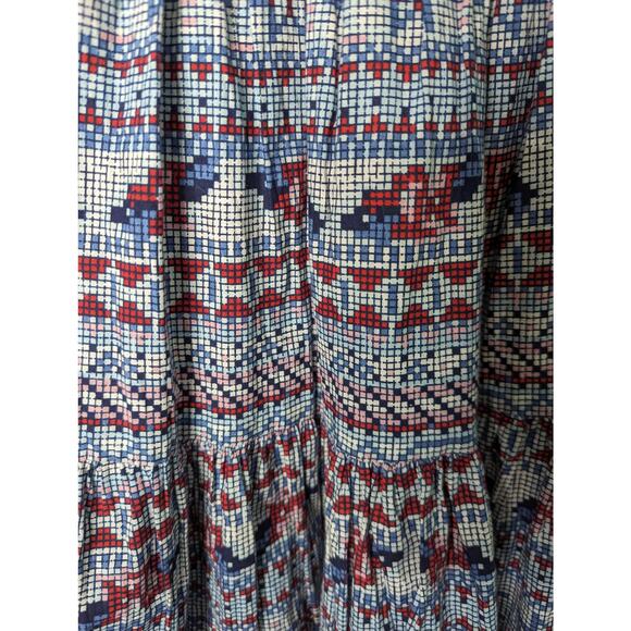 Vintage 80's KWBL Los Angeles Maxi Skirt Tiered Full Pixelated Folk Art Print M - Picture 6 of 8